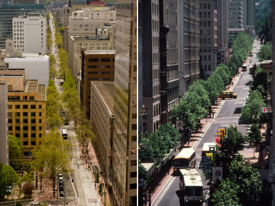 today it extends the entire length of downtown portland, mixes