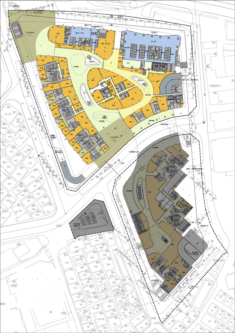▼商业一层平面图,first floor plan of the commercial buildings