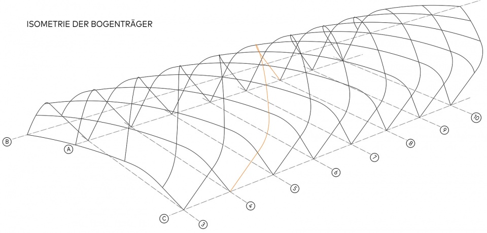 ▼拱顶结构轴测图,isometry of arched girders sbp in this design