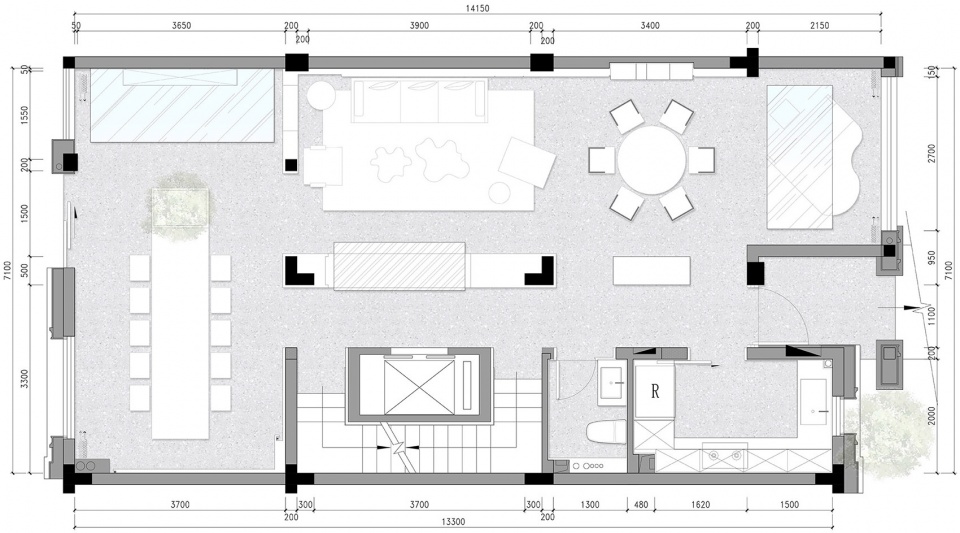 ▼一层平面图,first floor plan 舍近空间设计事务所