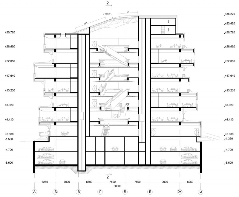 Section- ZHA_Dominion Office Space_Moscow