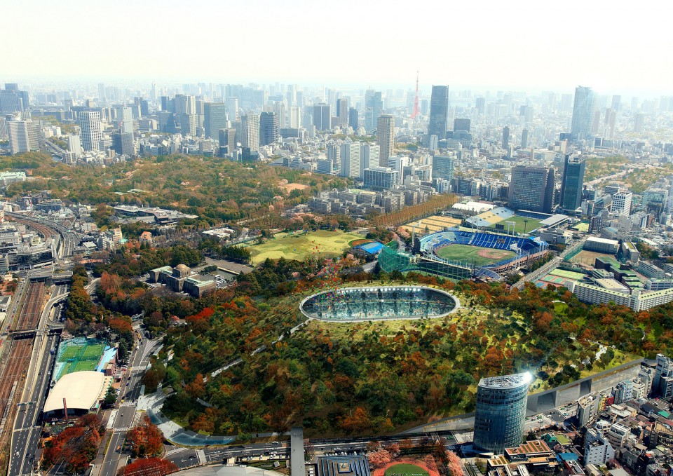 基于大地的纪念碑,在东京最核心地带创建出一片森林的体育场
