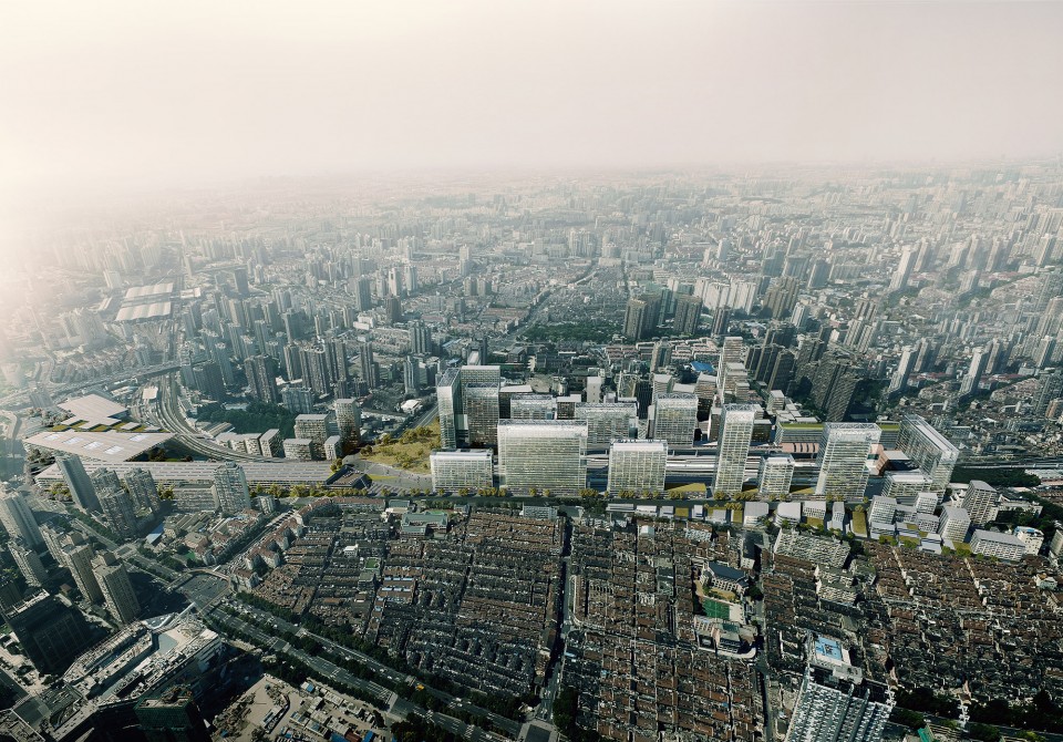 1 Masterplan Aerial-International Student Urban Design Competition for Shanghai Railway Station Area by MIT Team
