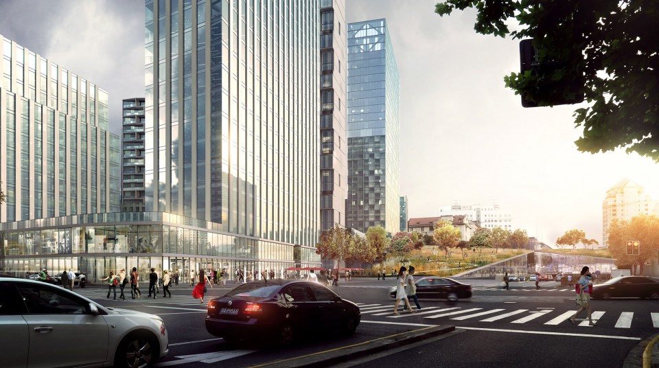 14.2 New City Fabric Rendering-International Student Urban Design Competition for Shanghai Railway Station Area by MIT Team