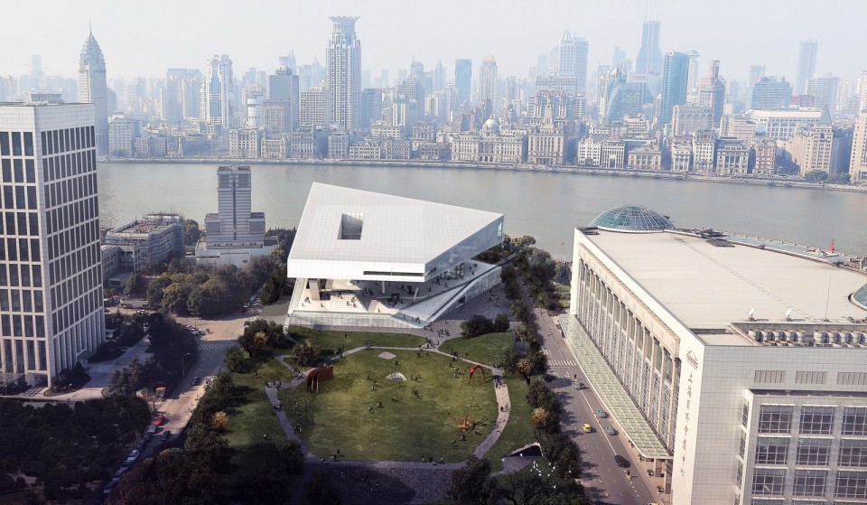 渲染图2:从东方明珠塔俯瞰美术馆及外滩 Rendering 02_ View from Oriental Pearl Tower