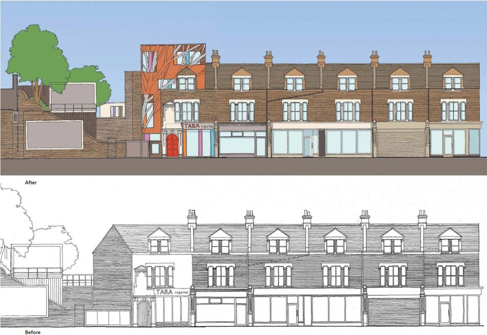 Tara Theatre, London, UK by Aedas Arts Team_10_Before & After Elevations...