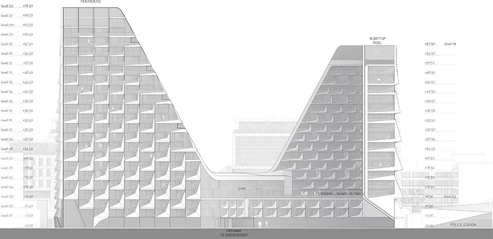 Peter Pichler Architecture looping towers Netherlands ELEVATION NORTH