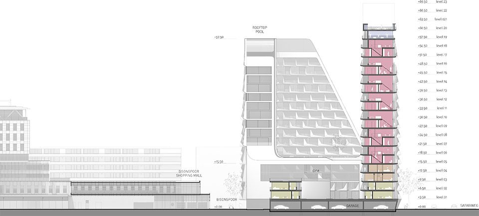 Peter Pichler Architecture looping towers Netherlands SECTION TRANSVERSAL 400