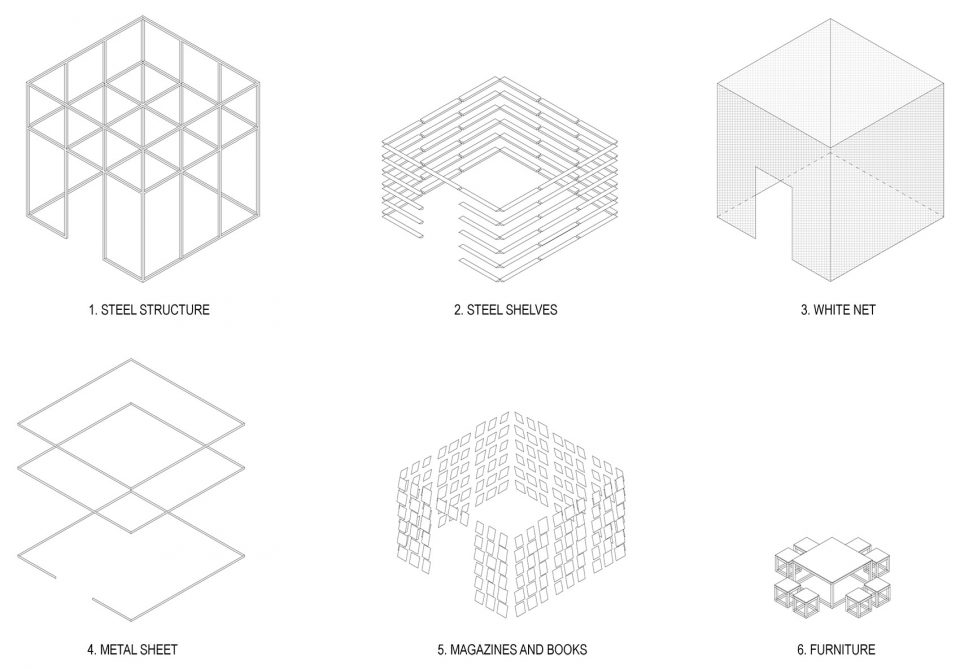 A pop up wireframe newsstand By SET Architects