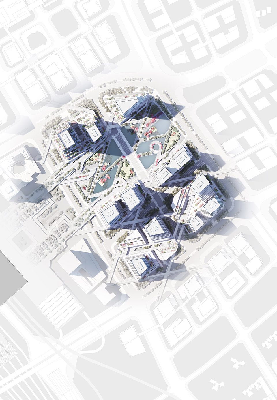 Shenzhen North Station Urban Design top view with landscape by mecanoo architecten