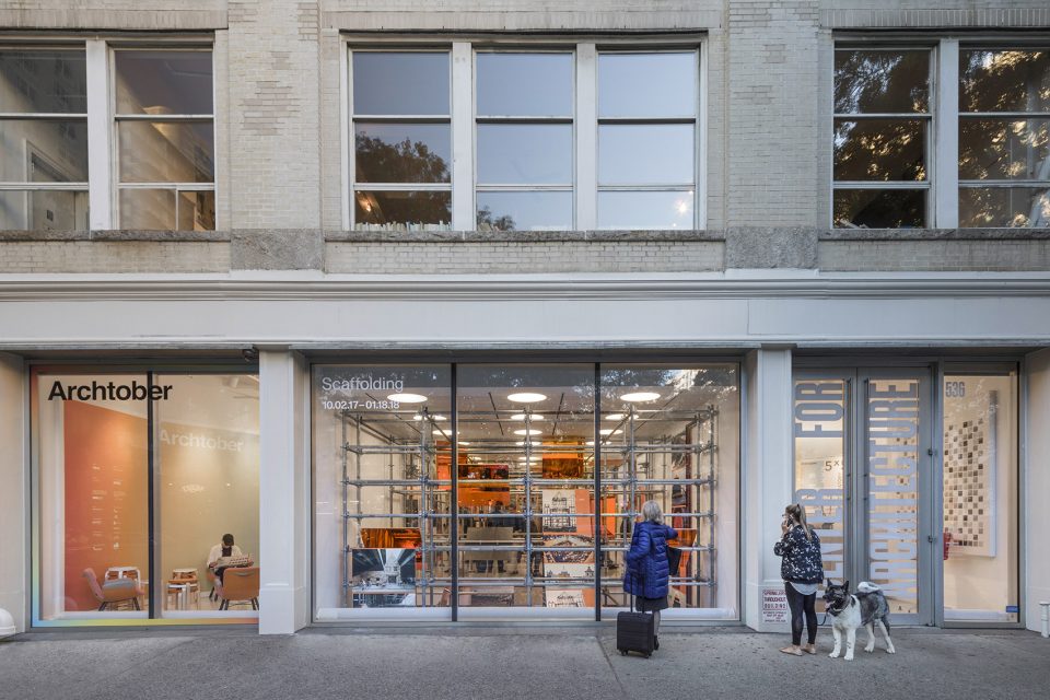 OMA Scaffolding Exhibit Elevation Streetview Photography by Brett Beyer