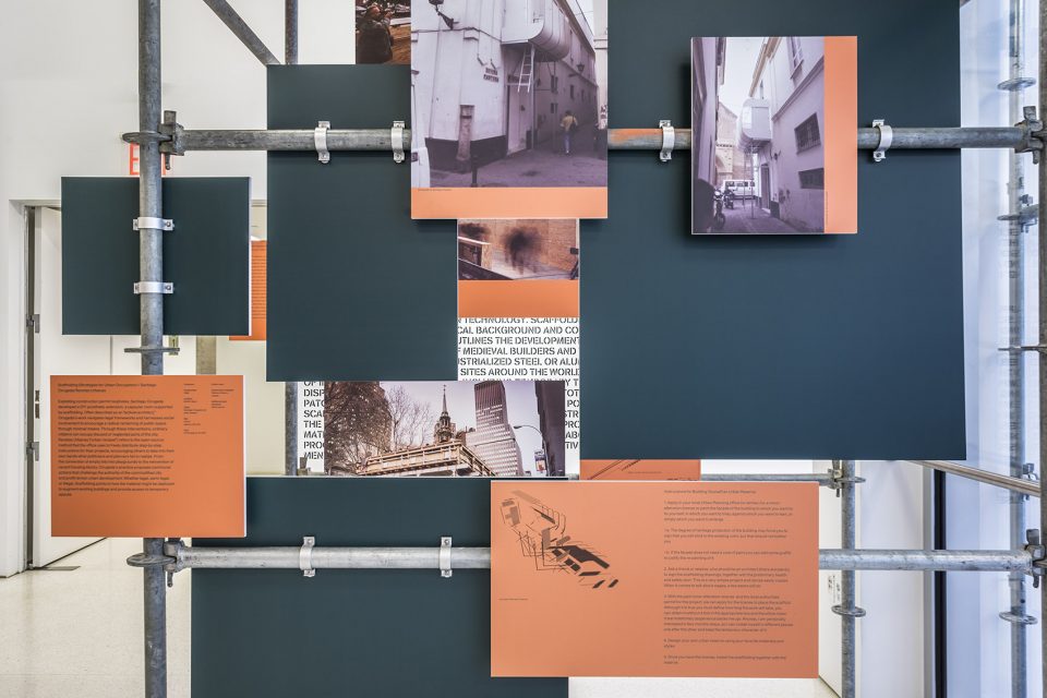 OMA Scaffolding Exhibit Panel Detail Photography by Brett Beyer