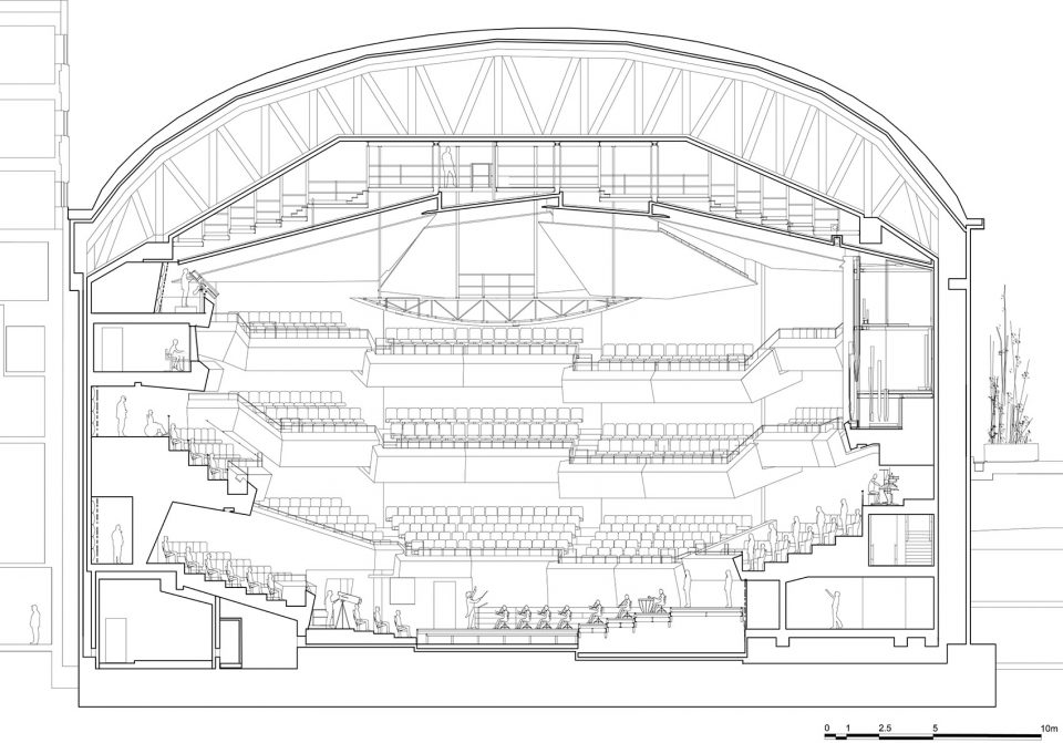 Longitudinal section on the Grand Auditorium©Architecture Studio