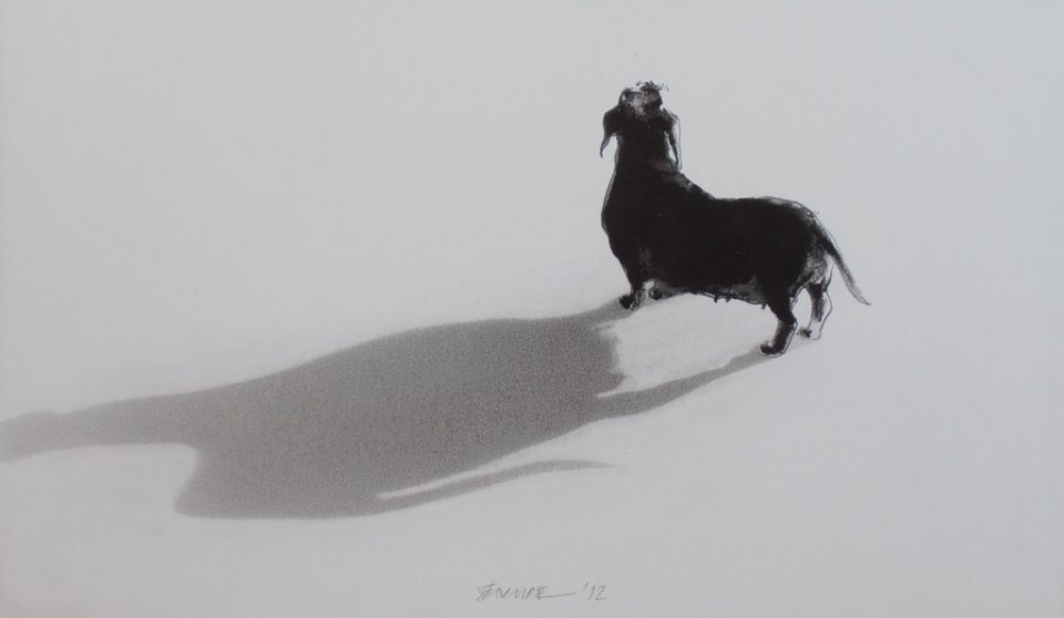 Black and White Dog Painting by Endre Penovác