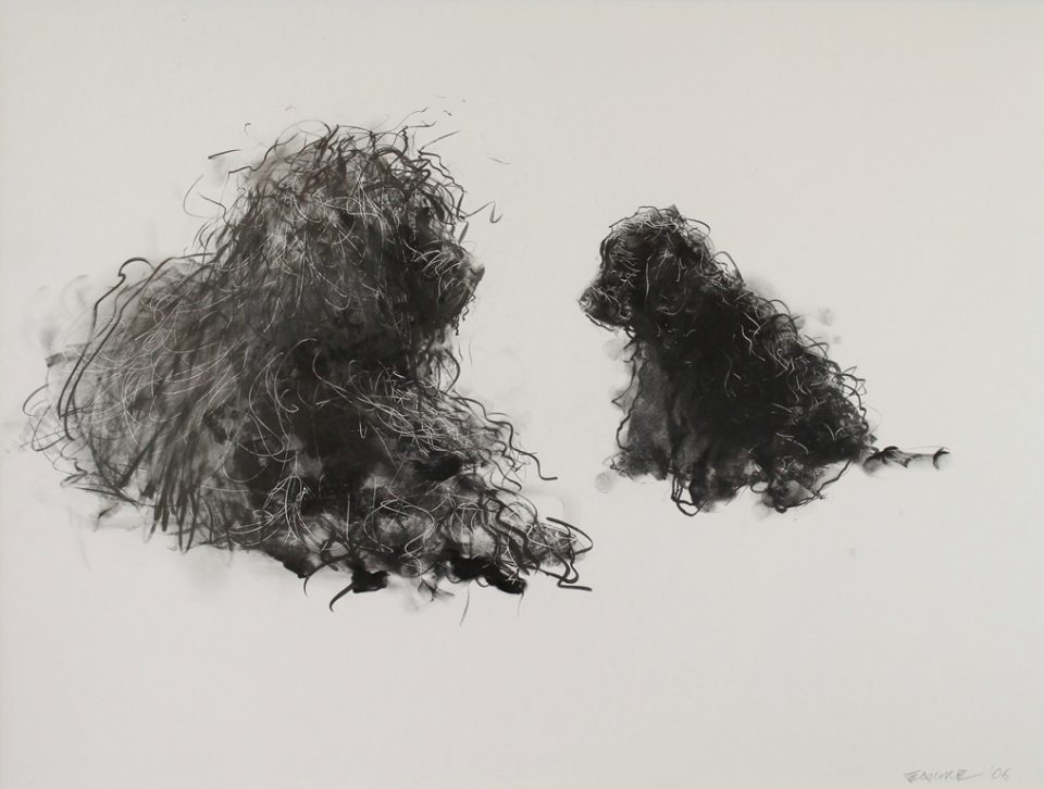Black and White Dog Painting by Endre Penovác