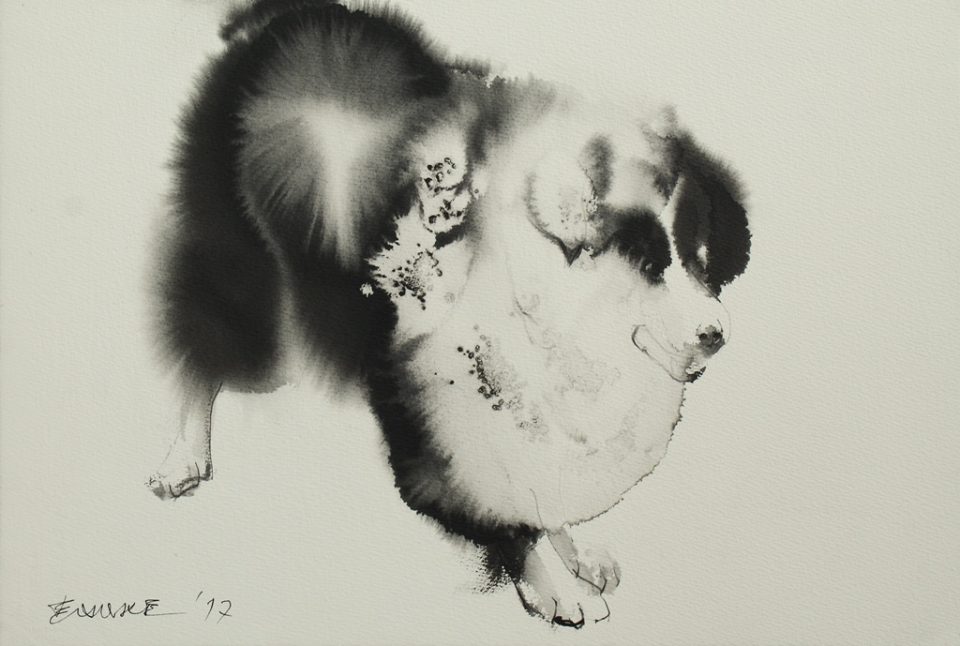 Black and White Dog Painting by Endre Penovác