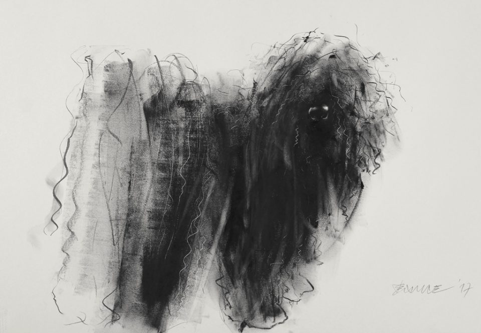 Black and White Dog Painting by Endre Penovác