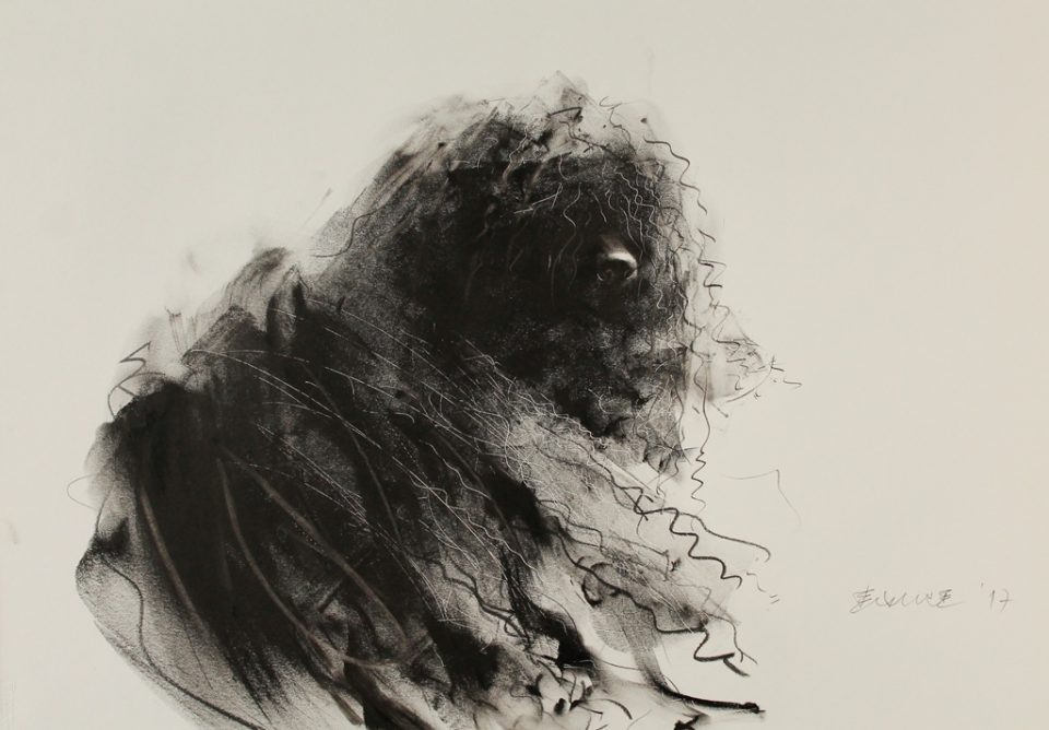 Black and White Dog Painting by Endre Penovác