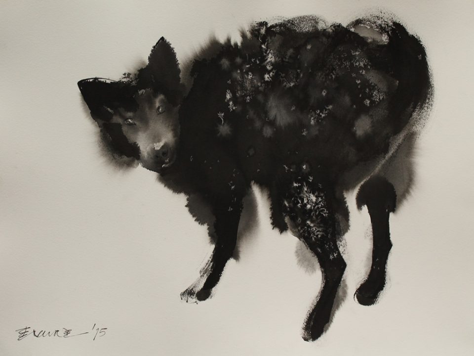 Black and White Dog Painting by Endre Penovác