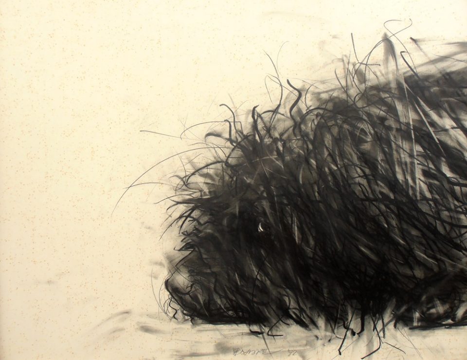 Black and White Dog Painting by Endre Penovác