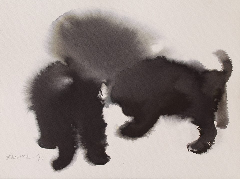 Black and White Dog Painting by Endre Penovác