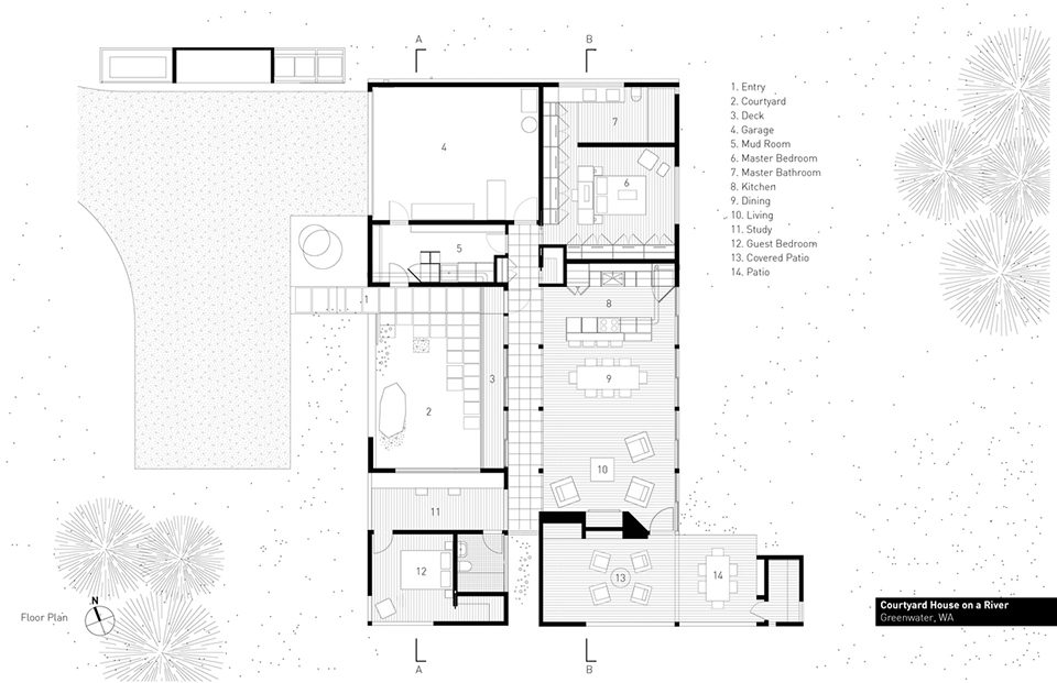 Courtyard House on a River by Robert Hutchison Architecture