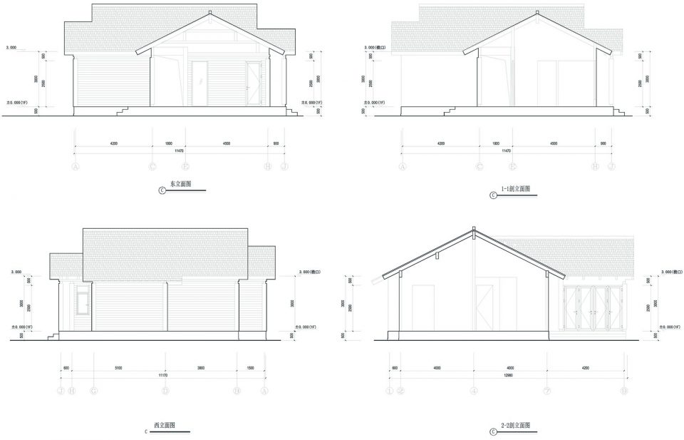 American style elevation section wood structure resort villa