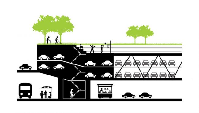 Urban Green Ring with a Multi storey Carpark inside by AS DOES