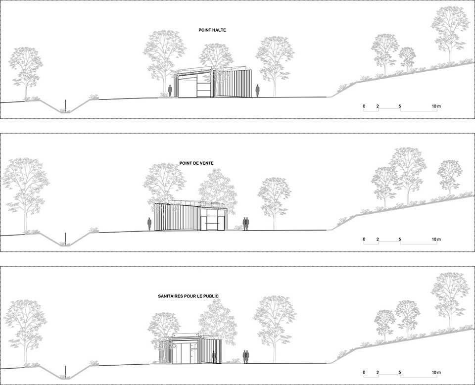 3 Pavilions in Park Along the River Seine by h2o architectes