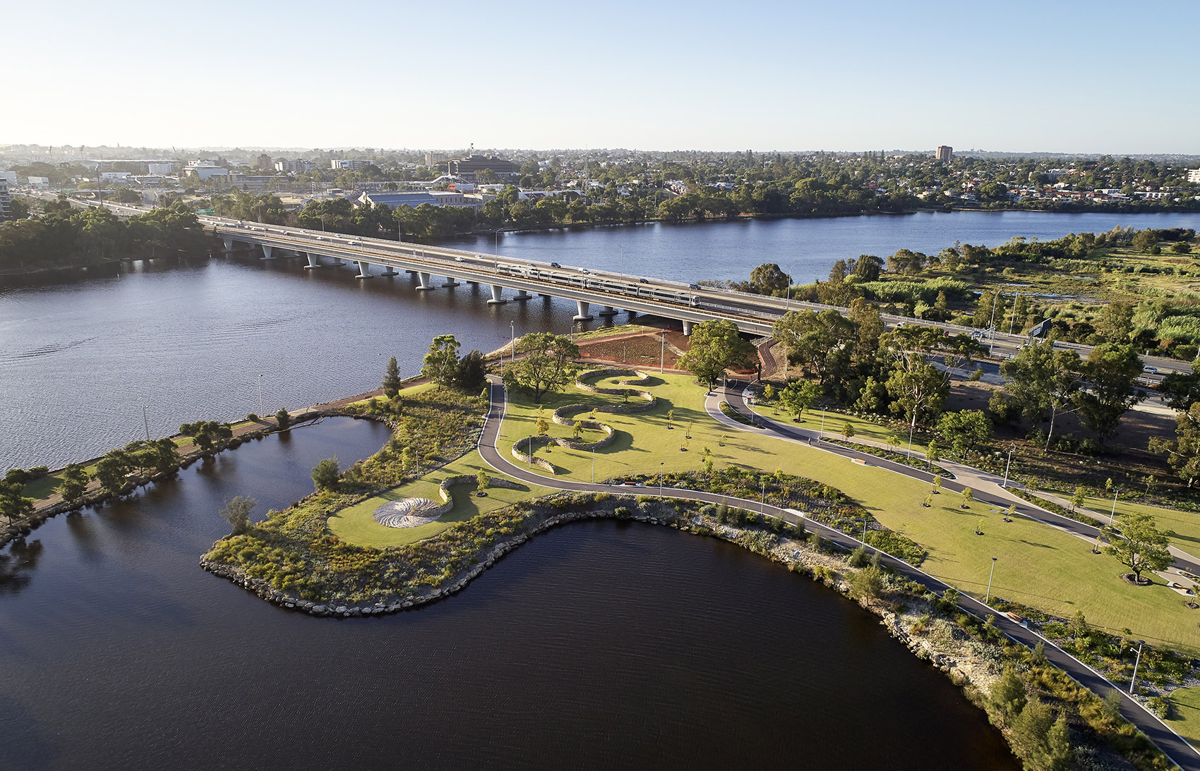 optus stadium, stadium park and chevron parkland, australia by