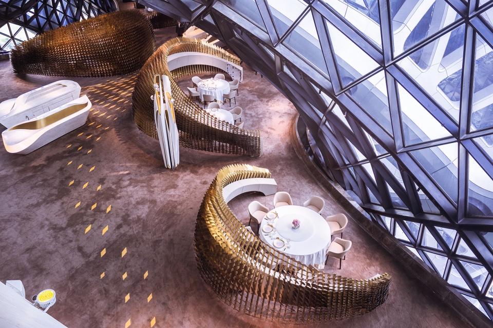 unique dining pods for morpheus hotel by uap