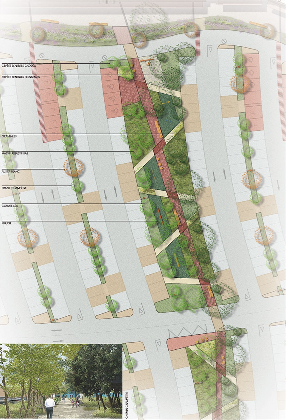 parking and the surroundings of galerie espaces fenouillet by filao amenagement