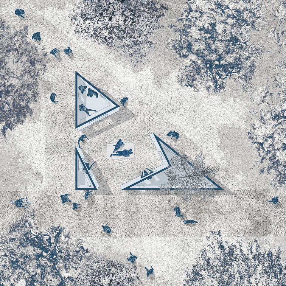 the garden of framed scenes by the open workshop