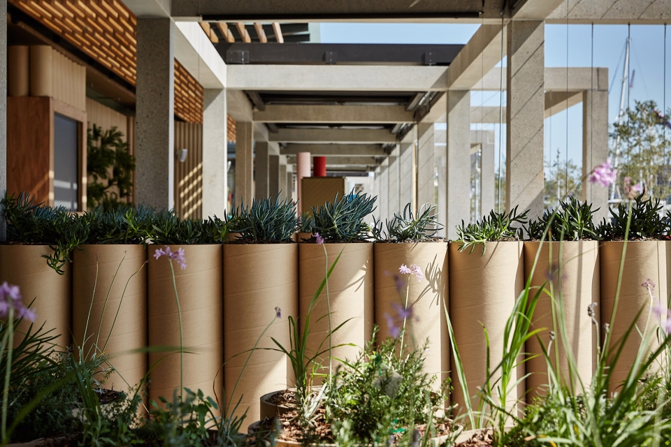 Wulugul Pop-Up installation in Sydney is a multifunctional urban space made  of recyclable cardboard tubes