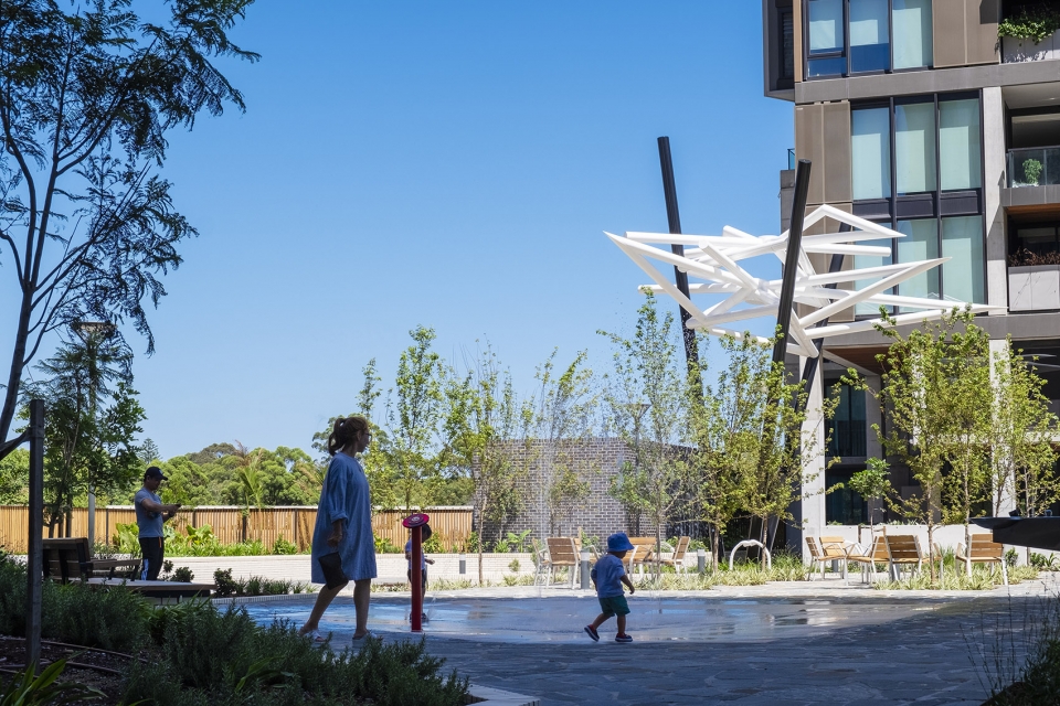 geometric sculptures tower over ryde garden by uap dion horstmans