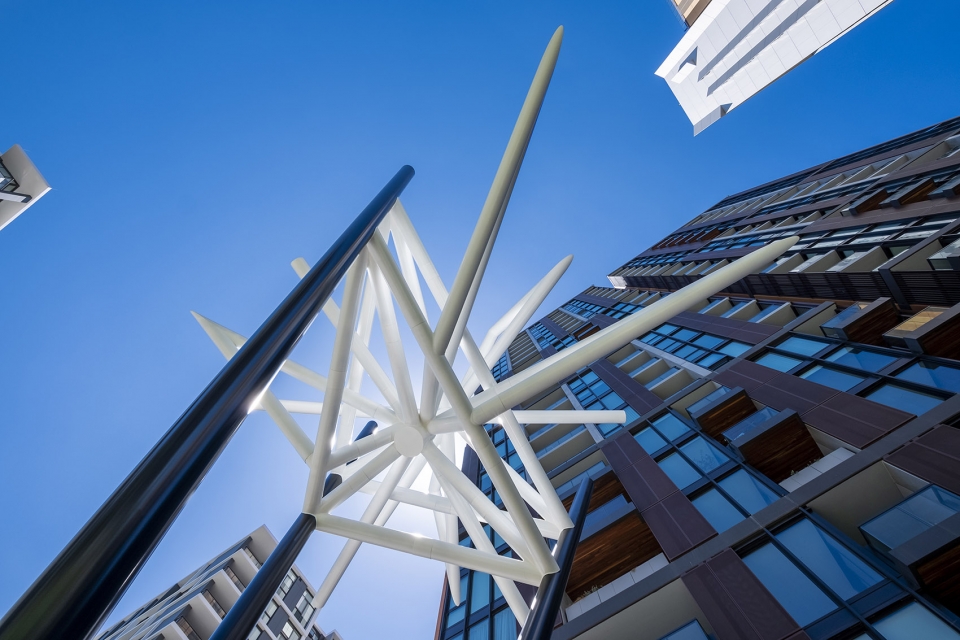 geometric sculptures tower over ryde garden by uap dion horstmans