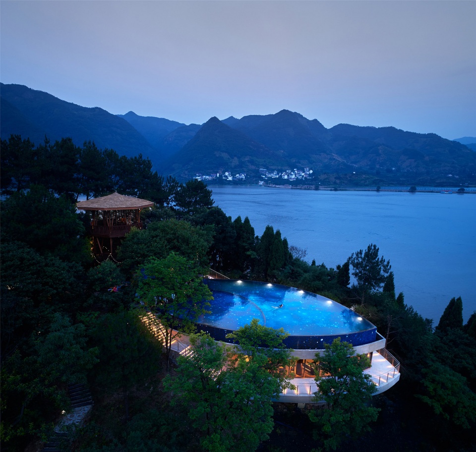 star boat overhead swimming pool on the bank of fuchun river in hangzhou china by the design institute of landscape architecture china ac...
