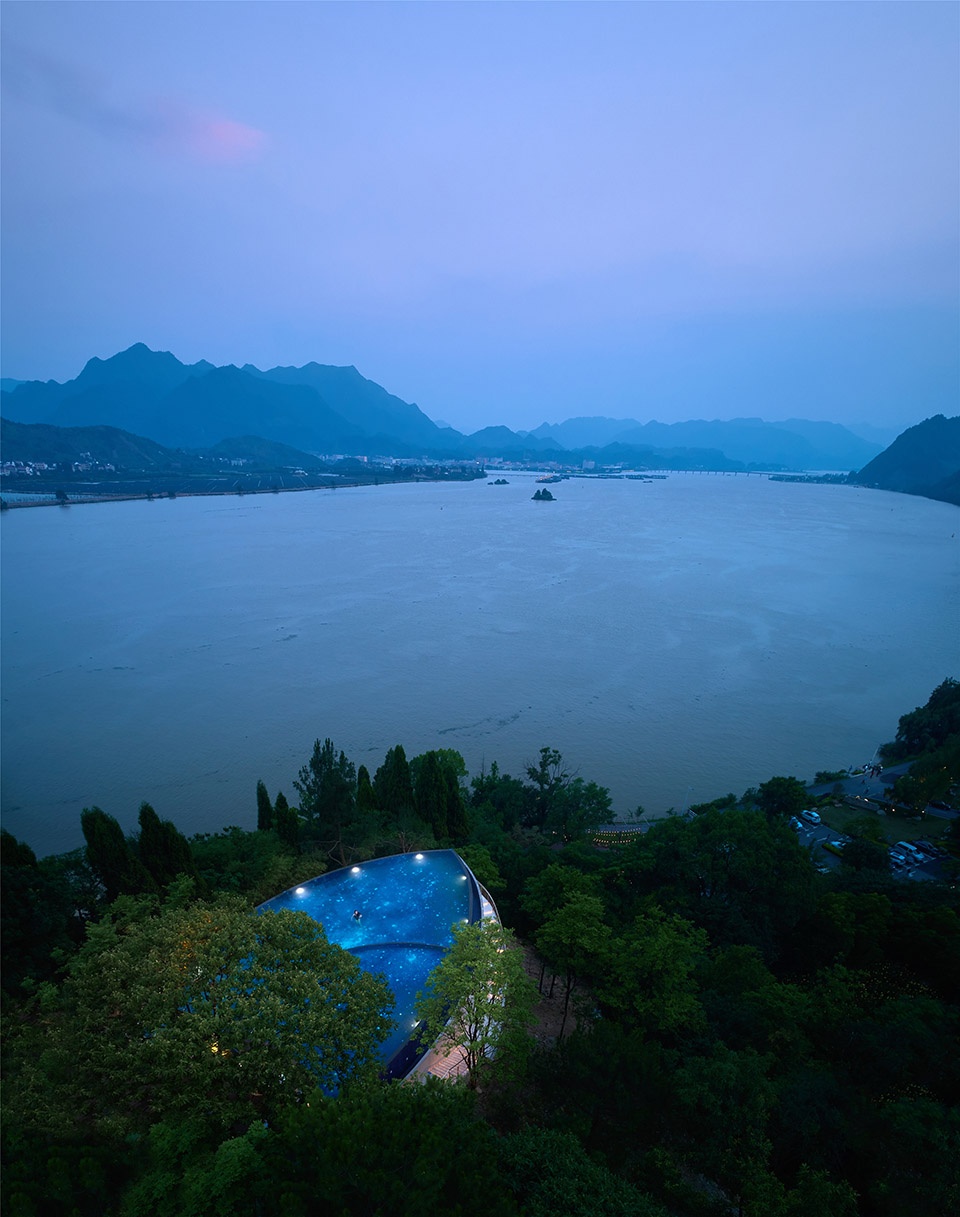 star boat overhead swimming pool on the bank of fuchun river in hangzhou china by the design institute of landscape architecture china ac...