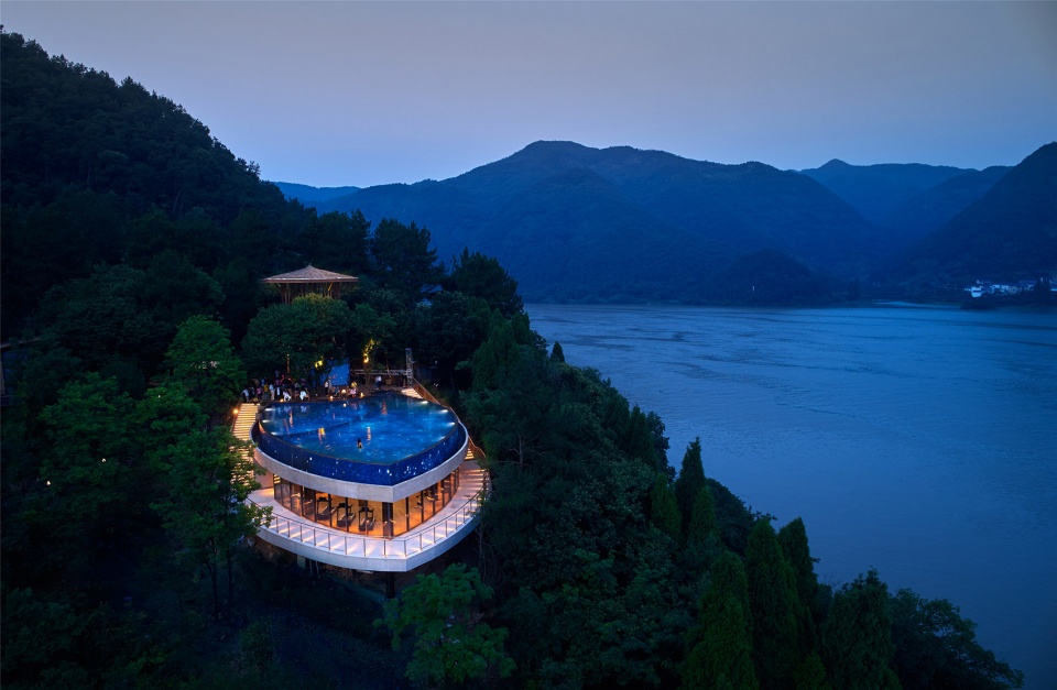 star boat overhead swimming pool on the bank of fuchun river in hangzhou china by the design institute of landscape architecture china ac...