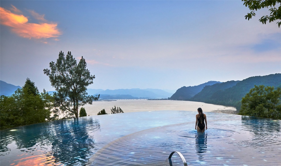 star boat overhead swimming pool on the bank of fuchun river in hangzhou china by the design institute of landscape architecture china ac...