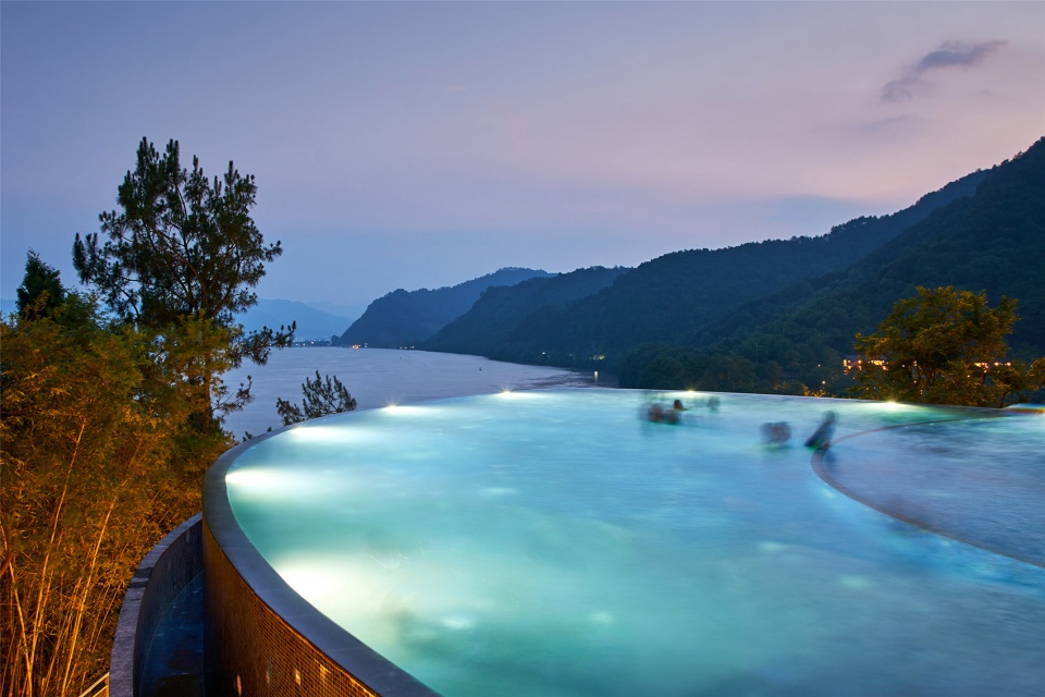 star boat overhead swimming pool on the bank of fuchun river in hangzhou china by the design institute of landscape architecture china ac...