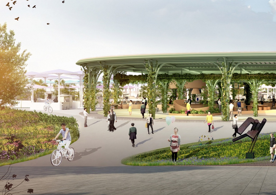o market water droplets fall into peaceful water china by da architects