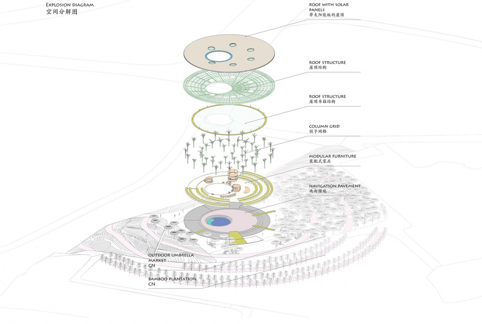 o market water droplets fall into peaceful water china by da architects