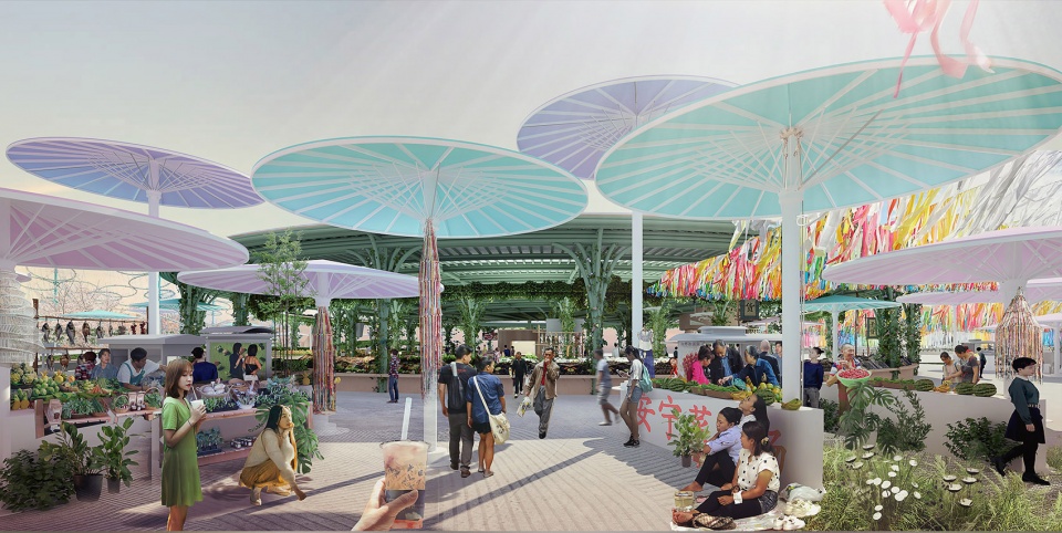 o market water droplets fall into peaceful water china by da architects
