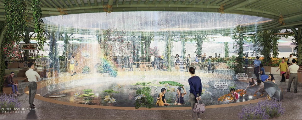 o market water droplets fall into peaceful water china by da architects