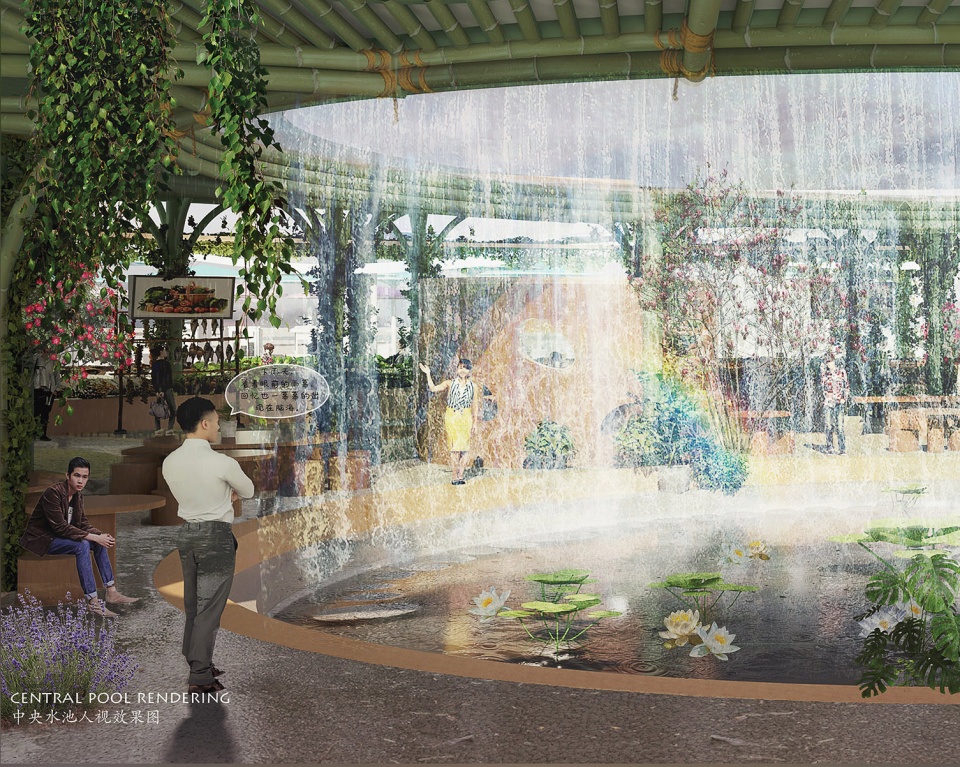 o market water droplets fall into peaceful water china by da architects