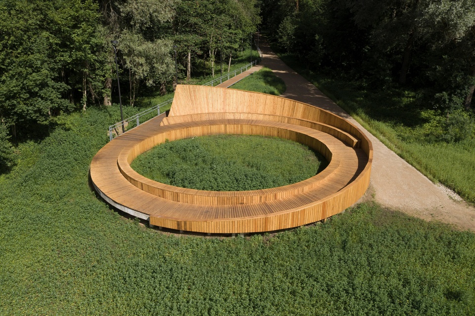 pedestrian path and view terrace in park of senses by didzis jaunzems architecture