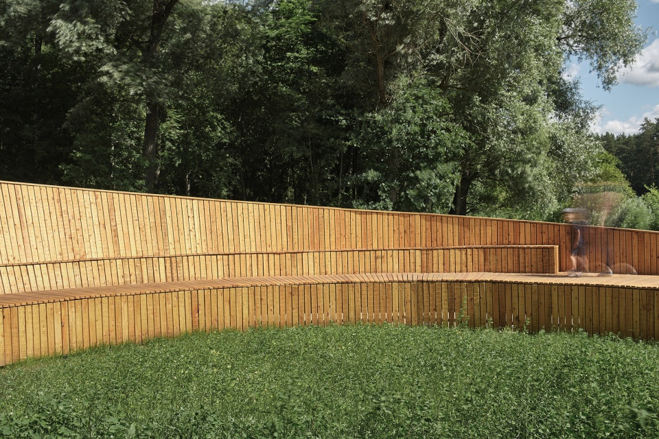pedestrian path and view terrace in park of senses by didzis jaunzems architecture