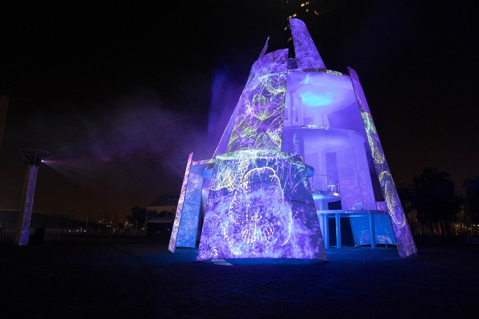 architectural lighting shuttles light and shadow nanjing time tower china by purilighting