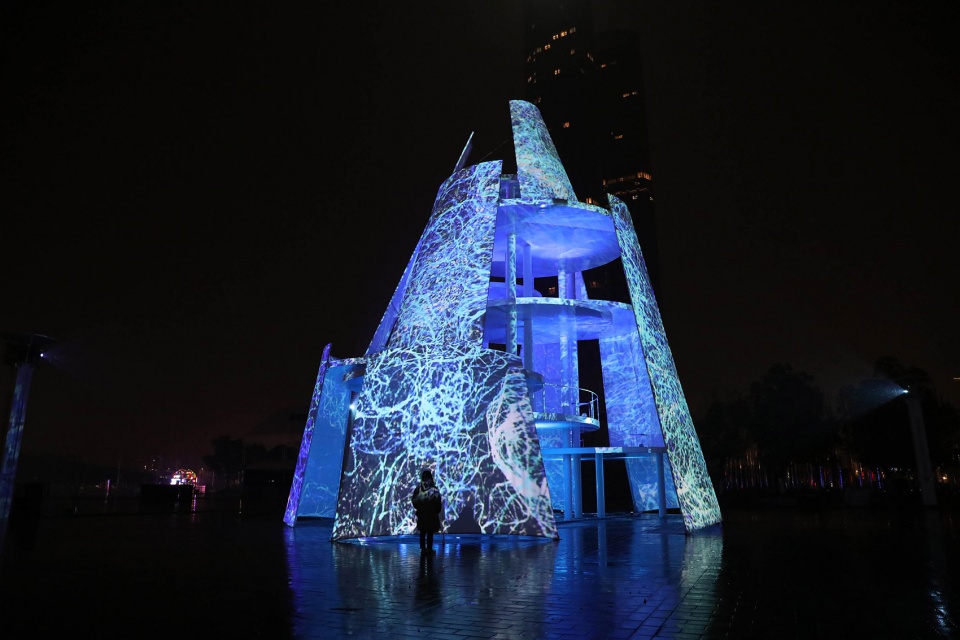 architectural lighting shuttles light and shadow nanjing time tower china by purilighting